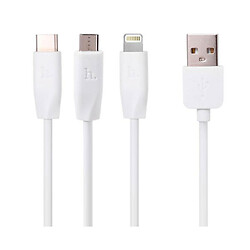 USB кабель Hoco X1 Rapid 3 в 1 Apple iPhone SE 2022 / iPhone 14 Pro Max / iPhone 14 Plus / iPhone 14 Pro / iPhone 14 / iPhone 13 Pro / iPhone 13 Mini / iPhone 13 / iPhone 13 Pro Max / iPhone 12 Mini, MicroUSB, Type-C, Lightning, 1.0 м., Белый