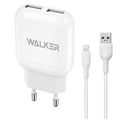 СЗУ Walker WH-33 Apple iPhone SE 2022 / iPhone 14 Pro Max / iPhone 14 Plus / iPhone 14 Pro / iPhone 14 / iPhone 13 Pro / iPhone 13 Mini / iPhone 13 / iPhone 13 Pro Max / iPhone 12 Mini / iPhone 12 Pro Max, С кабелем, Lightning, 2.4 A, Белый