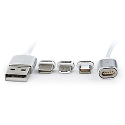 USB кабель Cablexpert CC-USB2-AMLM31-1M Apple iPhone SE 2022 / iPhone 14 Pro Max / iPhone 14 Plus / iPhone 14 Pro / iPhone 14 / iPhone 13 Pro / iPhone 13 Mini / iPhone 13 / iPhone 13 Pro Max, Lightning, MicroUSB, Type-C, 1.0 м., Серебряный