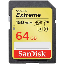 Карта памяти SanDisk Extreme SDXC Card 64GB 150MB/s V30 UHS-I U3, 64 Гб.