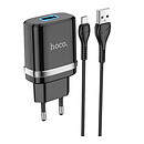 СЗУ Hoco N1, с кабелем, черный, microUSB, 2.4 A