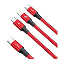 USB кабель Baseus CAMLT-SC09 Rapid 3 в 1, microUSB, Lightning, Type-C, 1.5 м., красный