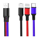 USB кабель XO NB143 3 в 1, Lightning, Type-C, microUSB, 1.2 м., черный