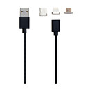 USB кабель Clip-On 3 в 1, Lightning, microUSB, Type-C, 1 м., чорний