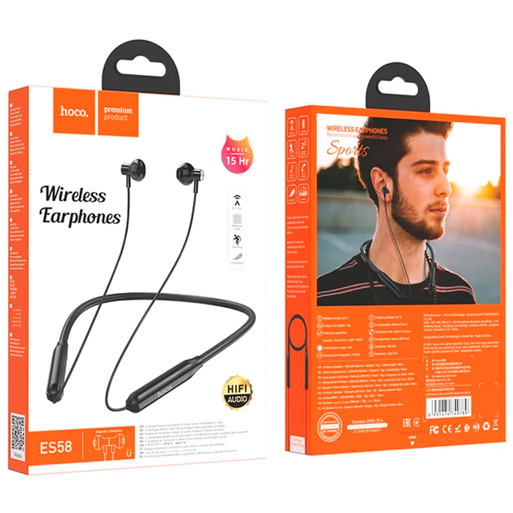 Bluetooth-гарнітура Hoco ES58 Sound tide sports, Стерео, Чорний - № 4 Bluetooth-гарнітура Hoco ES58 Sound tide sports, Стерео, Чорний - № 4