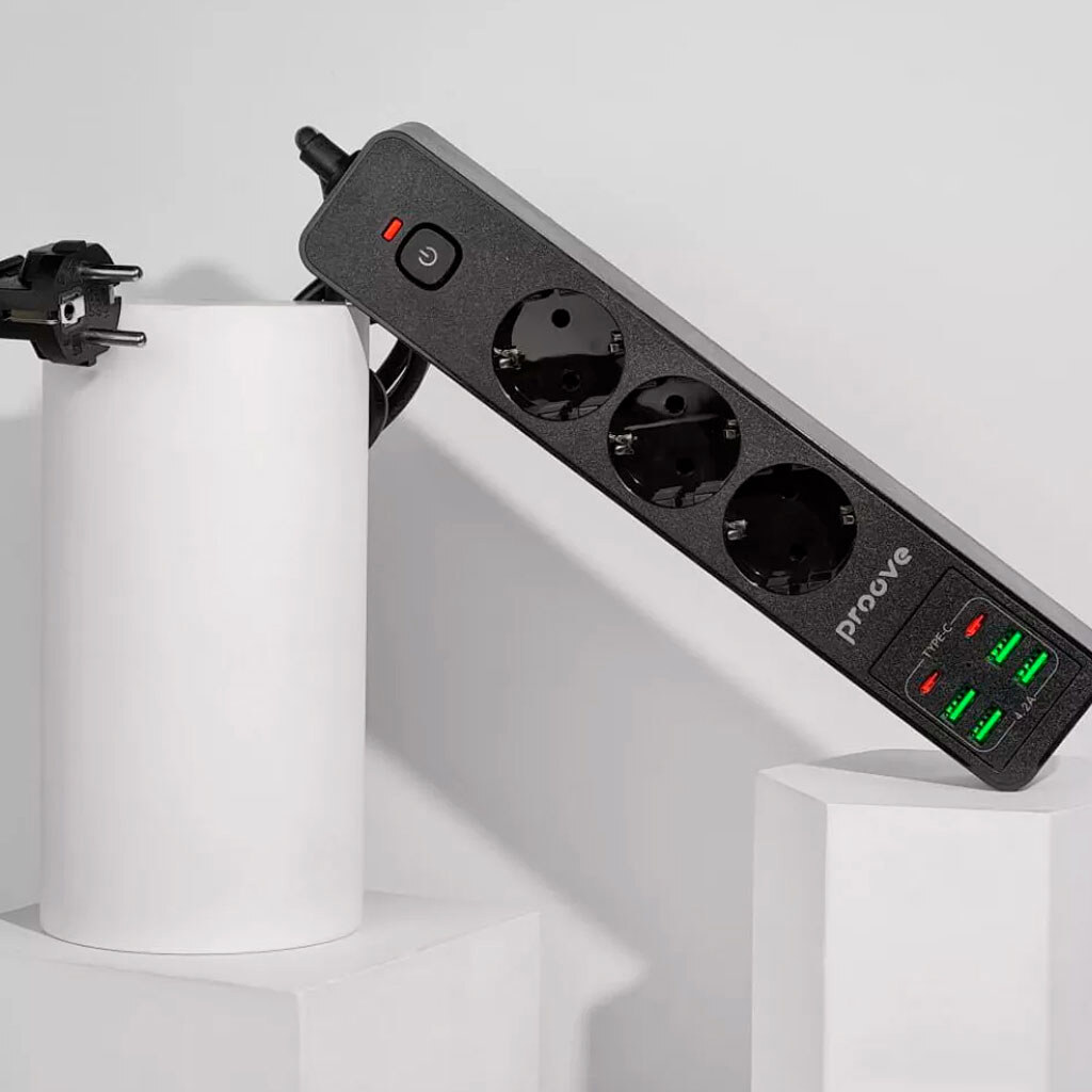 Сетевой удлинитель Proove P-03, 2.0 м., Черный - № 4 Сетевой удлинитель Proove P-03, 2.0 м., Черный - № 4