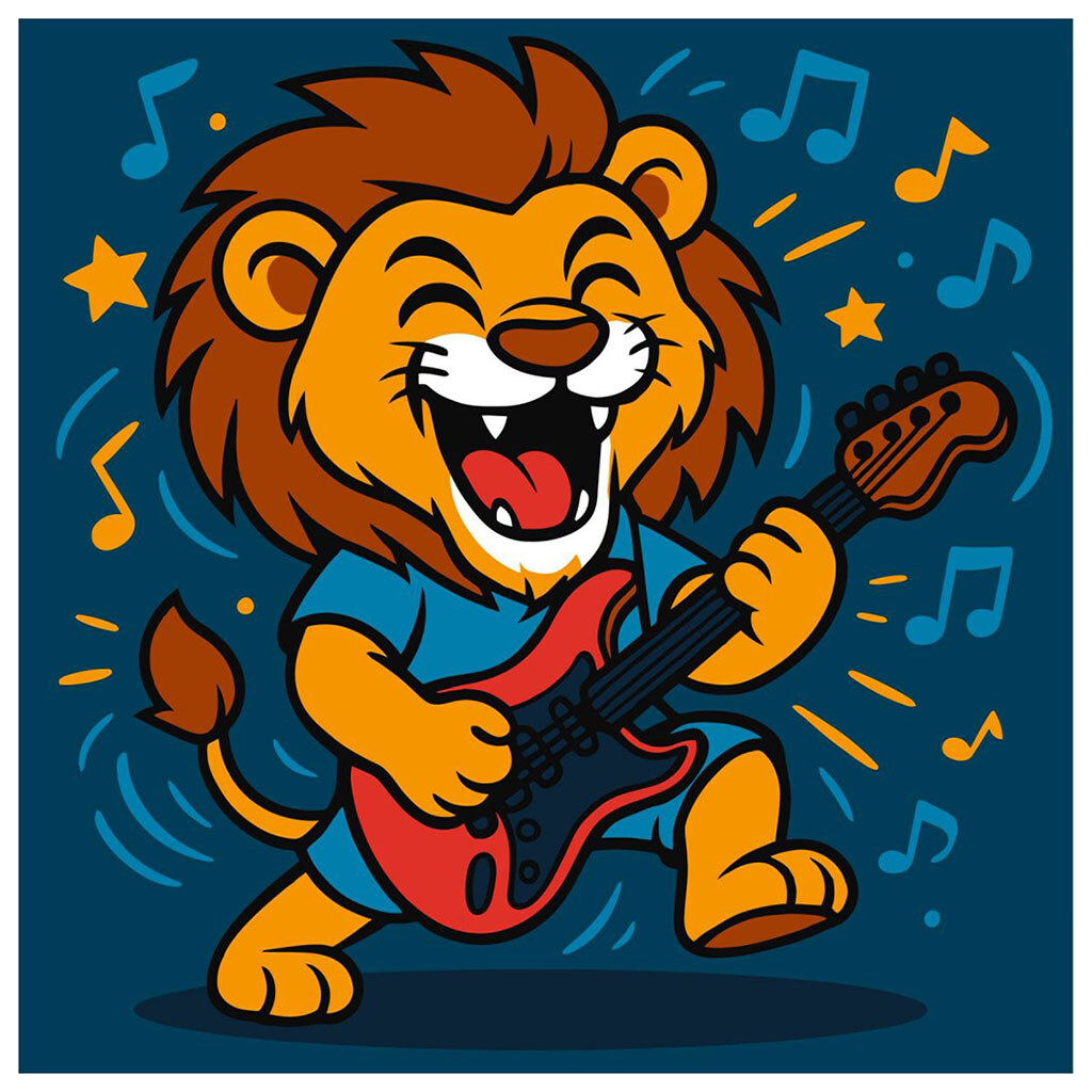Картина по номерам "Лев с гитарой", 25х25 см, Ідейка - № 1 Картина по номерам "Лев с гитарой", 25х25 см, Ідейка - № 1