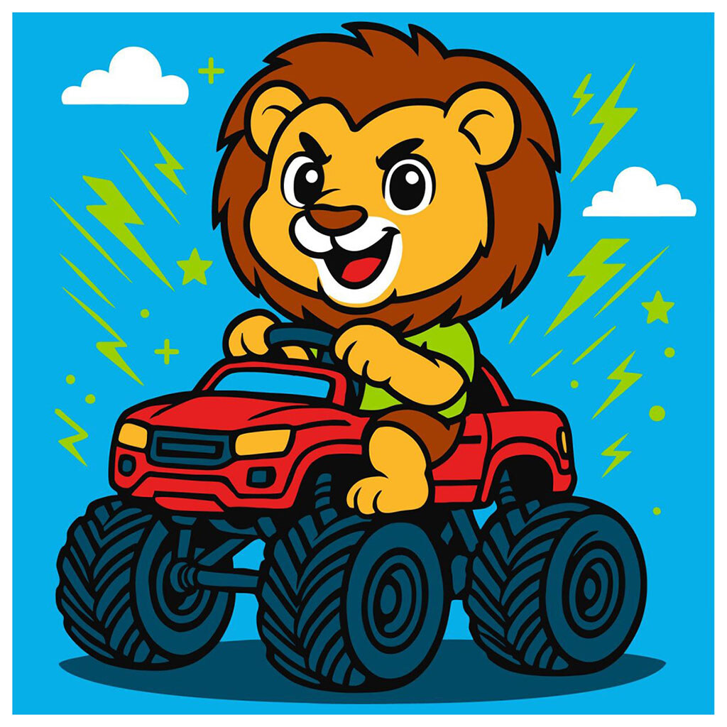 Набор для росписи по номерам для детей "Лев на машине", 25х25см, Ідейка - № 1 Набор для росписи по номерам для детей "Лев на машине", 25х25см, Ідейка - № 1