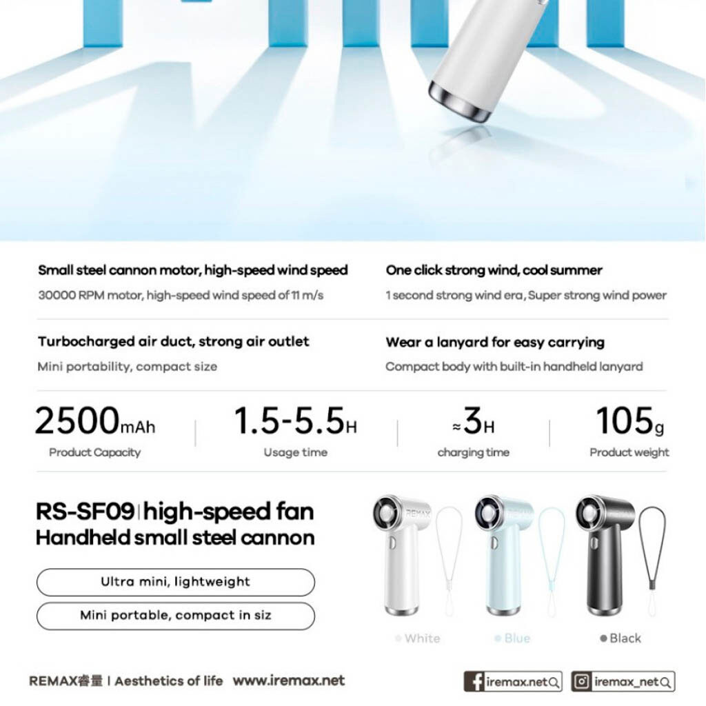 Вентилятор портативный Remax RS-SF09, Белый - № 3 Вентилятор портативный Remax RS-SF09, Белый - № 3