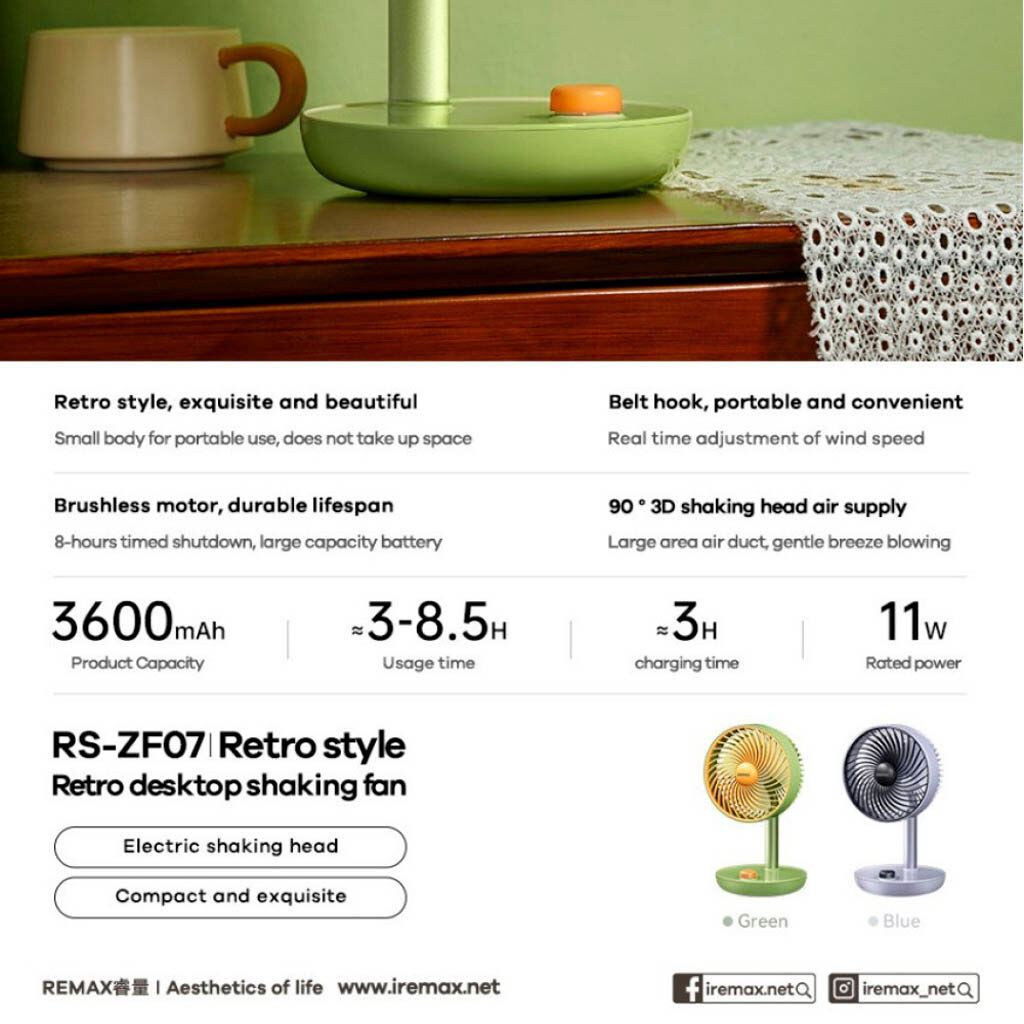 Вентилятор портативный Remax RS-ZF07, Зеленый - № 3 Вентилятор портативный Remax RS-ZF07, Зеленый - № 3