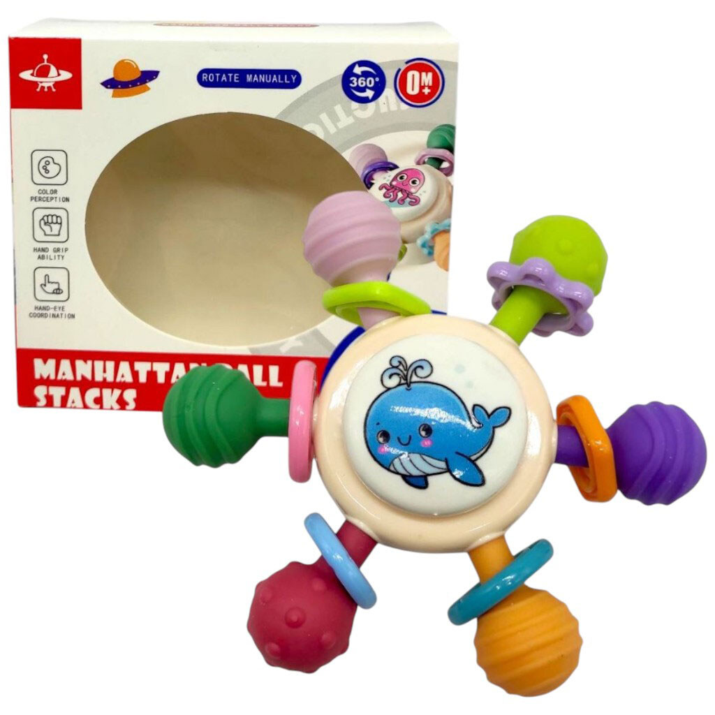 Погремушка-спинер "Кит", резиновые прорезыватели, присоска, в коробке, Mic - № 1 Погремушка-спинер "Кит", резиновые прорезыватели, присоска, в коробке, Mic - № 1