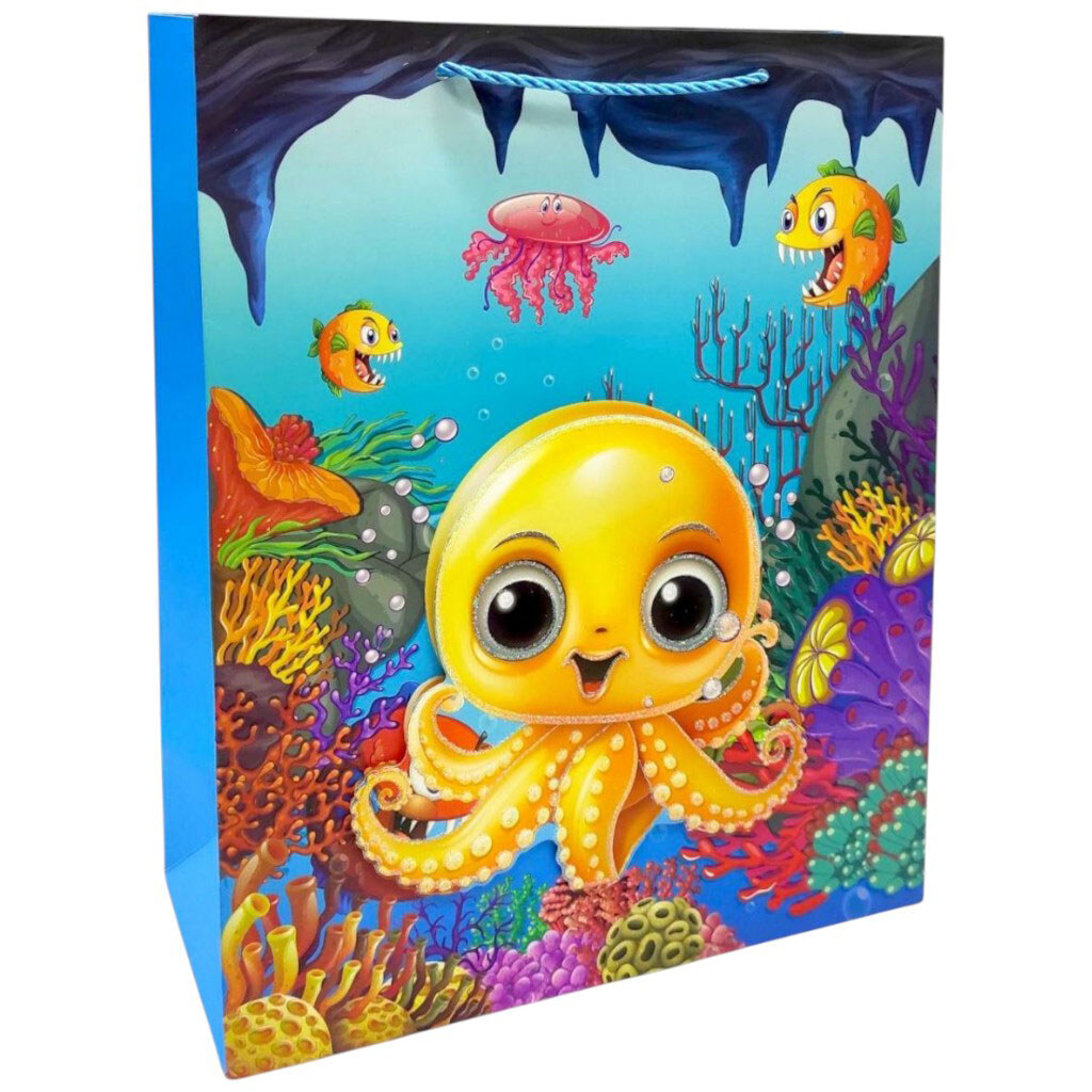 Пакет подарочный "Восьминожка", 32х26х12 см., Mic - № 1 Пакет подарочный "Восьминожка", 32х26х12 см., Mic - № 1