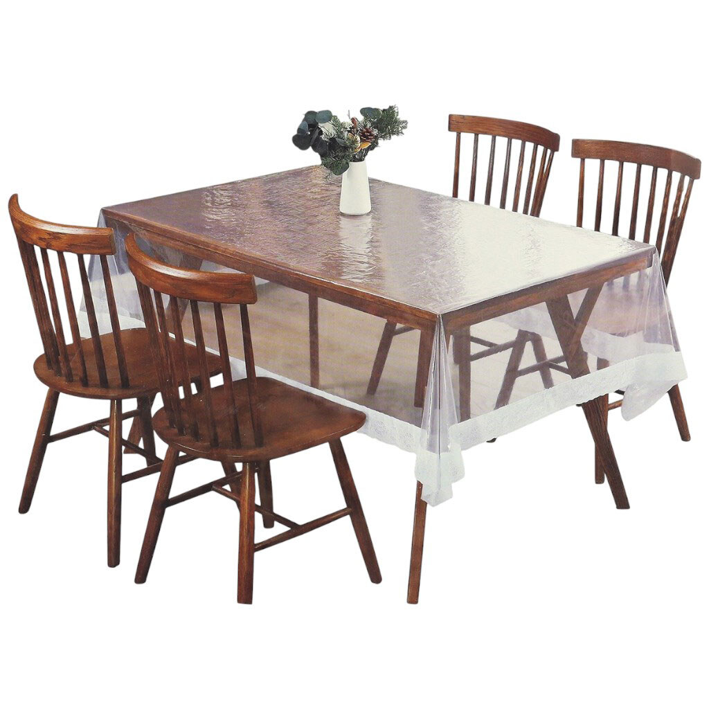 Скатерть для стола ЭВА прямоугольная прозрачная с кружевным краем, 120х150 см - № 2 Скатерть для стола ЭВА прямоугольная прозрачная с кружевным краем, 120х150 см - № 2