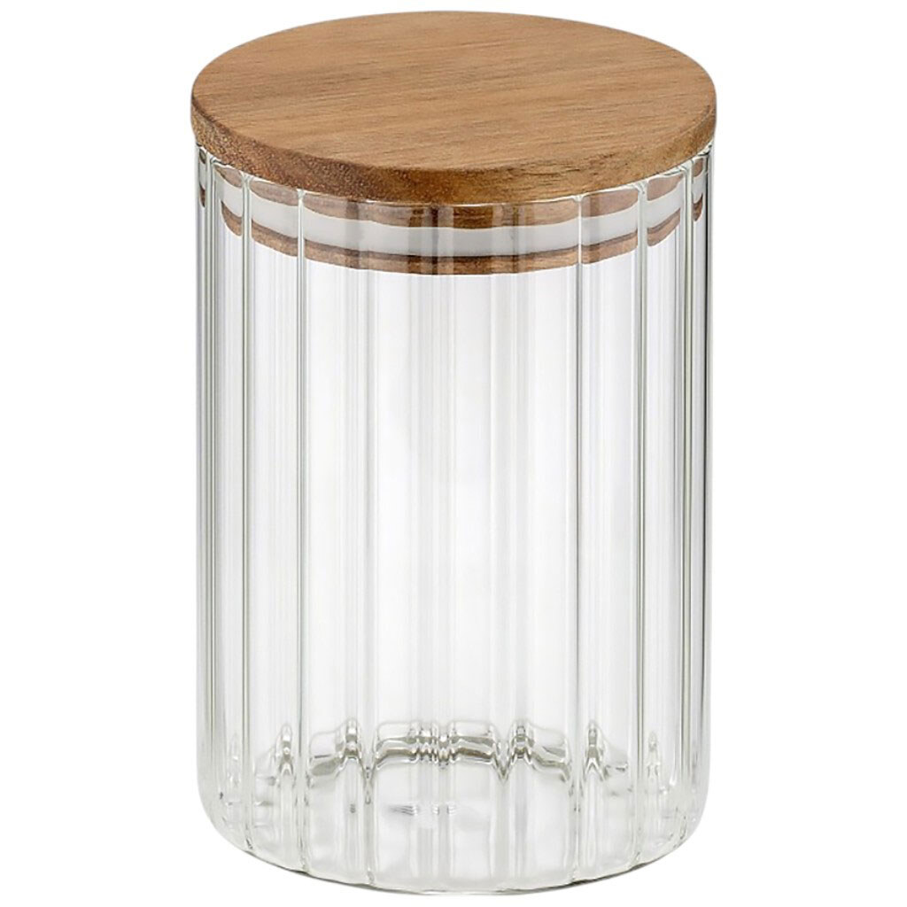 Емкость для сыпучих стеклянная с деревянной крышкой, 670 мл - № 1 Емкость для сыпучих стеклянная с деревянной крышкой, 670 мл - № 1