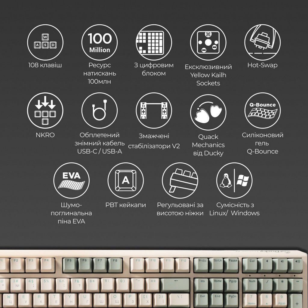 Клавиатура Ducky One 3 Cherry MX, Зеленый - № 6 Клавиатура Ducky One 3 Cherry MX, Зеленый - № 6