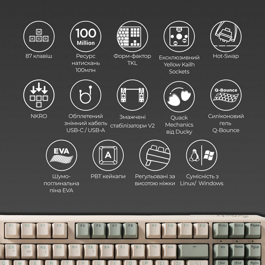 Клавиатура Ducky One 3 TKL Cherry MX, Зеленый - № 7 Клавиатура Ducky One 3 TKL Cherry MX, Зеленый - № 7