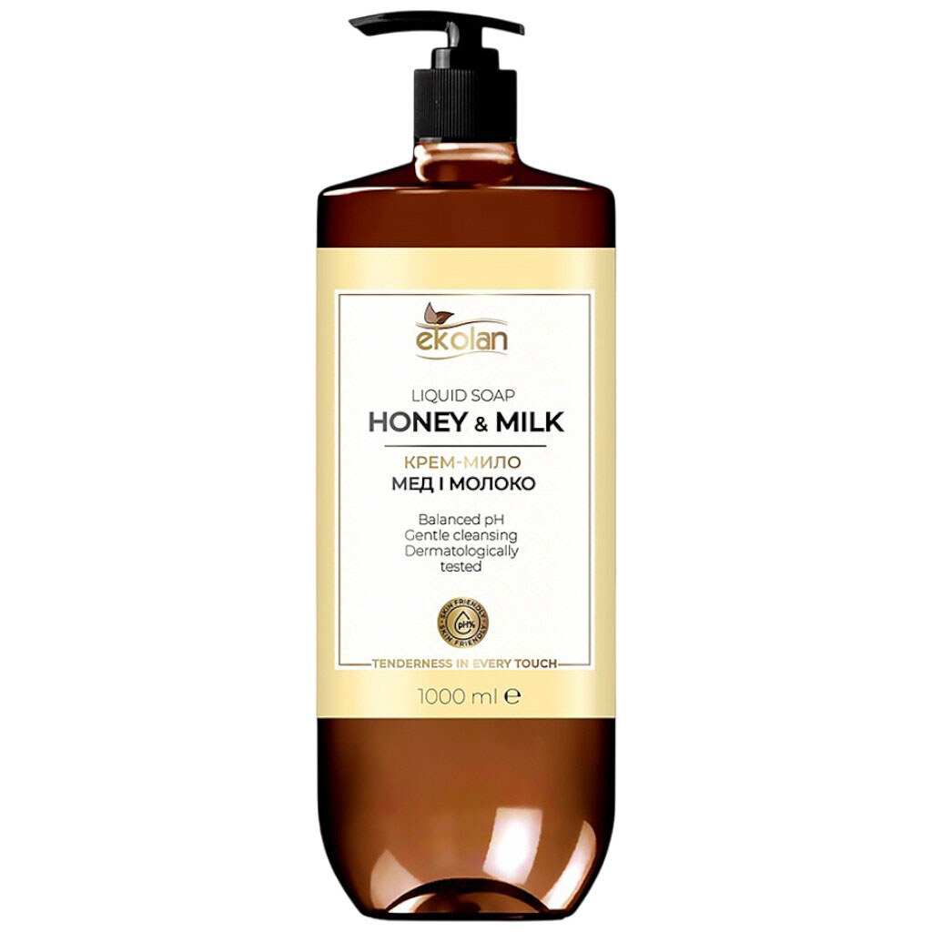 Крем-мыло жидкое EcoLan Мед-молоко, ПЭТ с дозатором, 1000 г - № 1 Крем-мыло жидкое EcoLan Мед-молоко, ПЭТ с дозатором, 1000 г - № 1