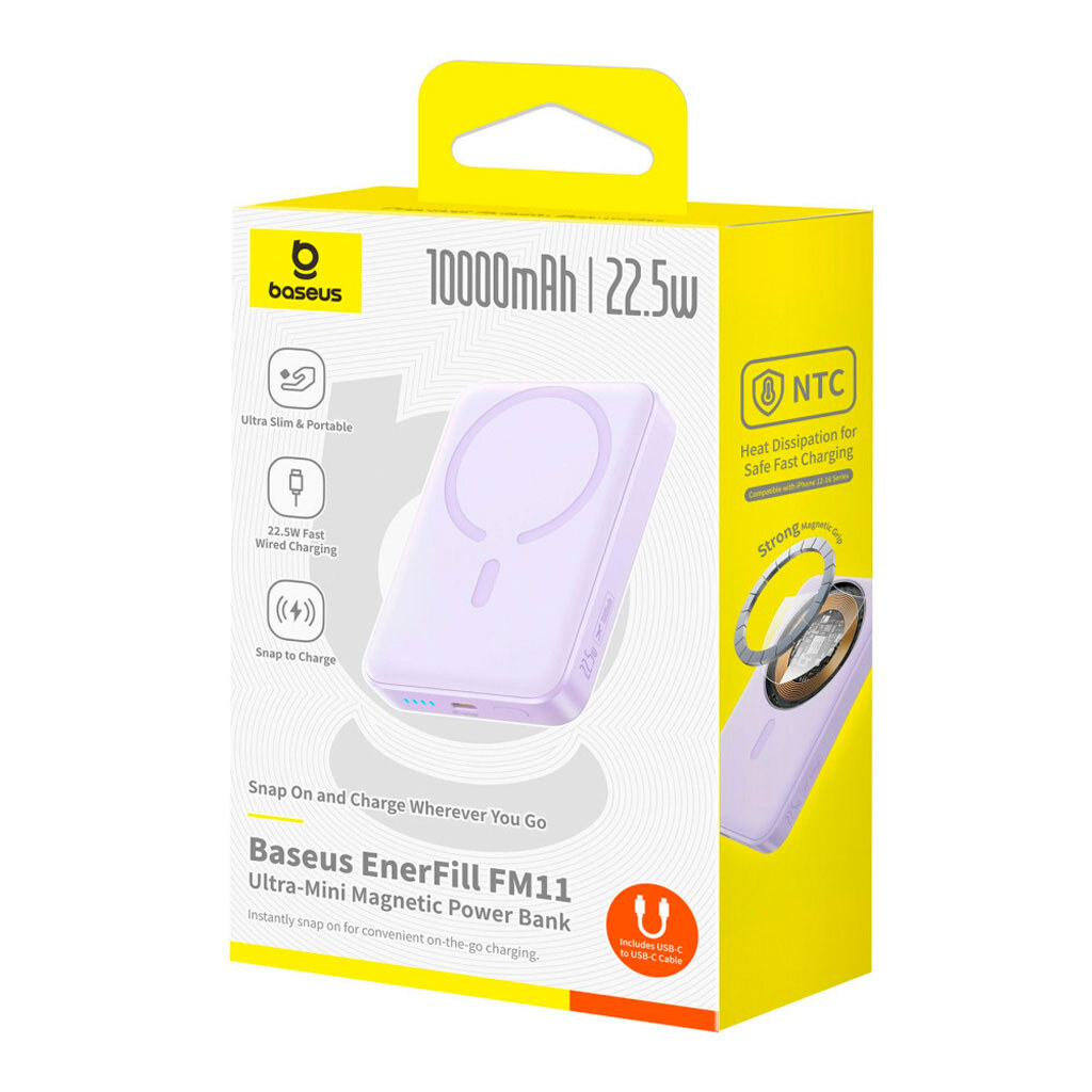 Портативная батарея (Power Bank) Baseus P1008210E513-00 EnerFill FM11, 10000 mAh, Сиреневый - № 6 Портативная батарея (Power Bank) Baseus P1008210E513-00 EnerFill FM11, 10000 mAh, Сиреневый - № 6