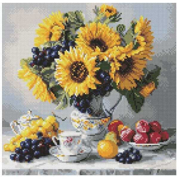 Алмазная мозаика "Подсолнухи с виноградом", 40x40см, Mic - № 1 Алмазная мозаика "Подсолнухи с виноградом", 40x40см, Mic - № 1