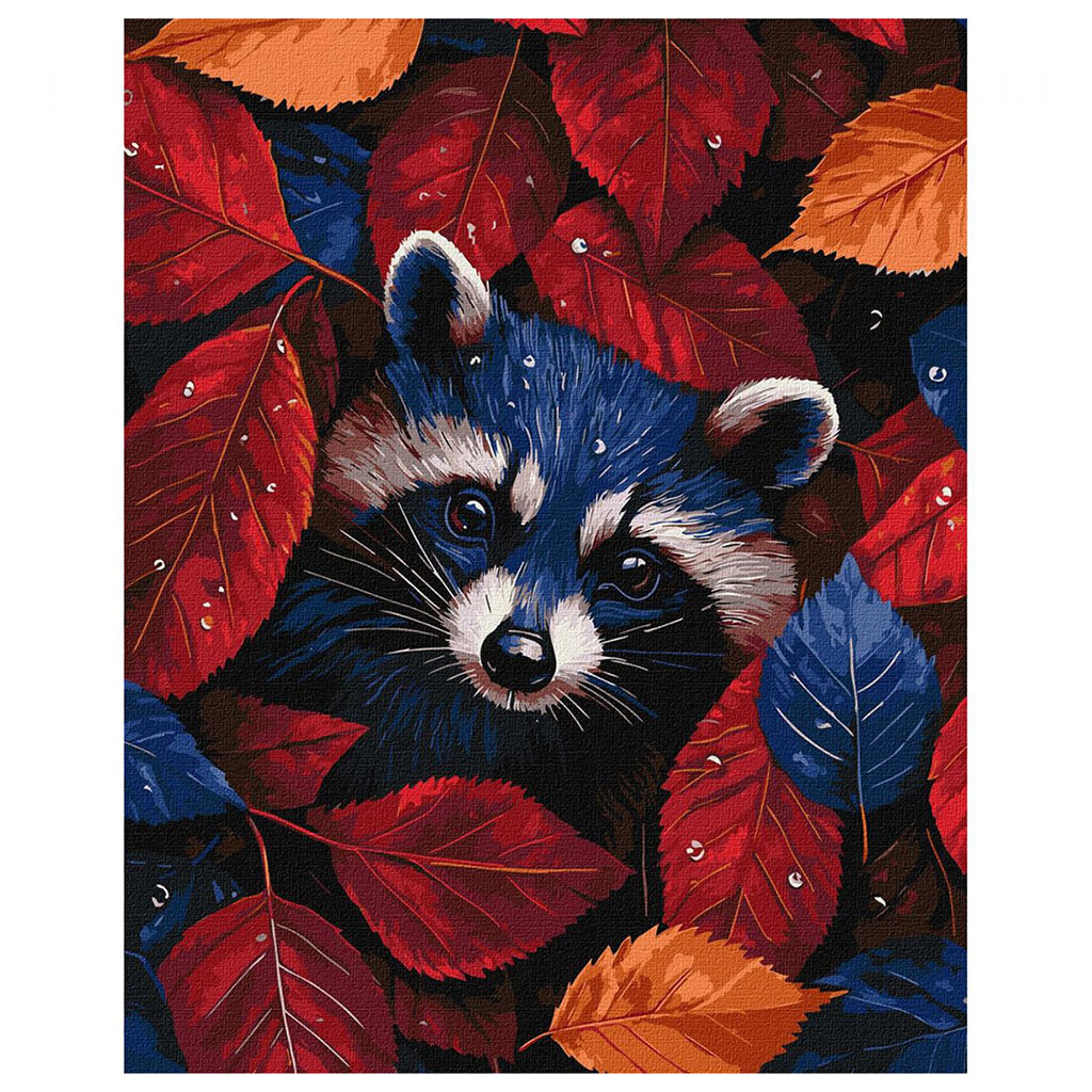 Картина по номерам "Осенний енот", 40х50 см, Ідейка - № 1 Картина по номерам "Осенний енот", 40х50 см, Ідейка - № 1