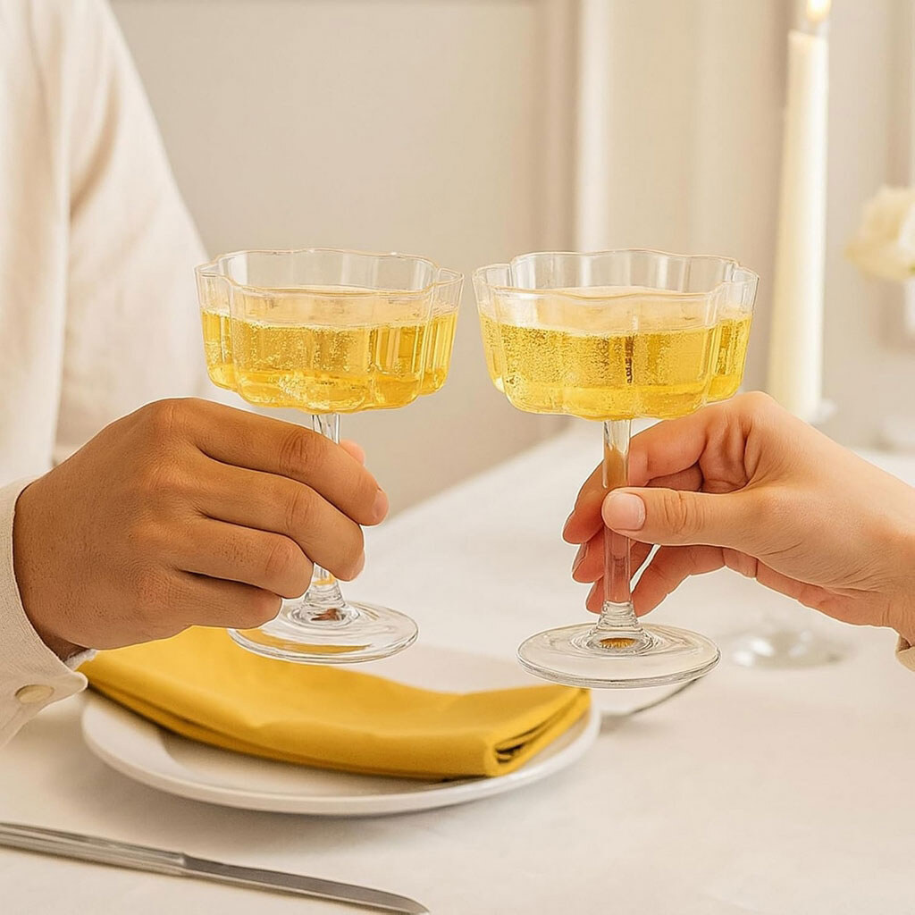 Бокал для шампанского стеклянный волнистый в ассортименте 250 мл - № 3 Бокал для шампанского стеклянный волнистый в ассортименте 250 мл - № 3