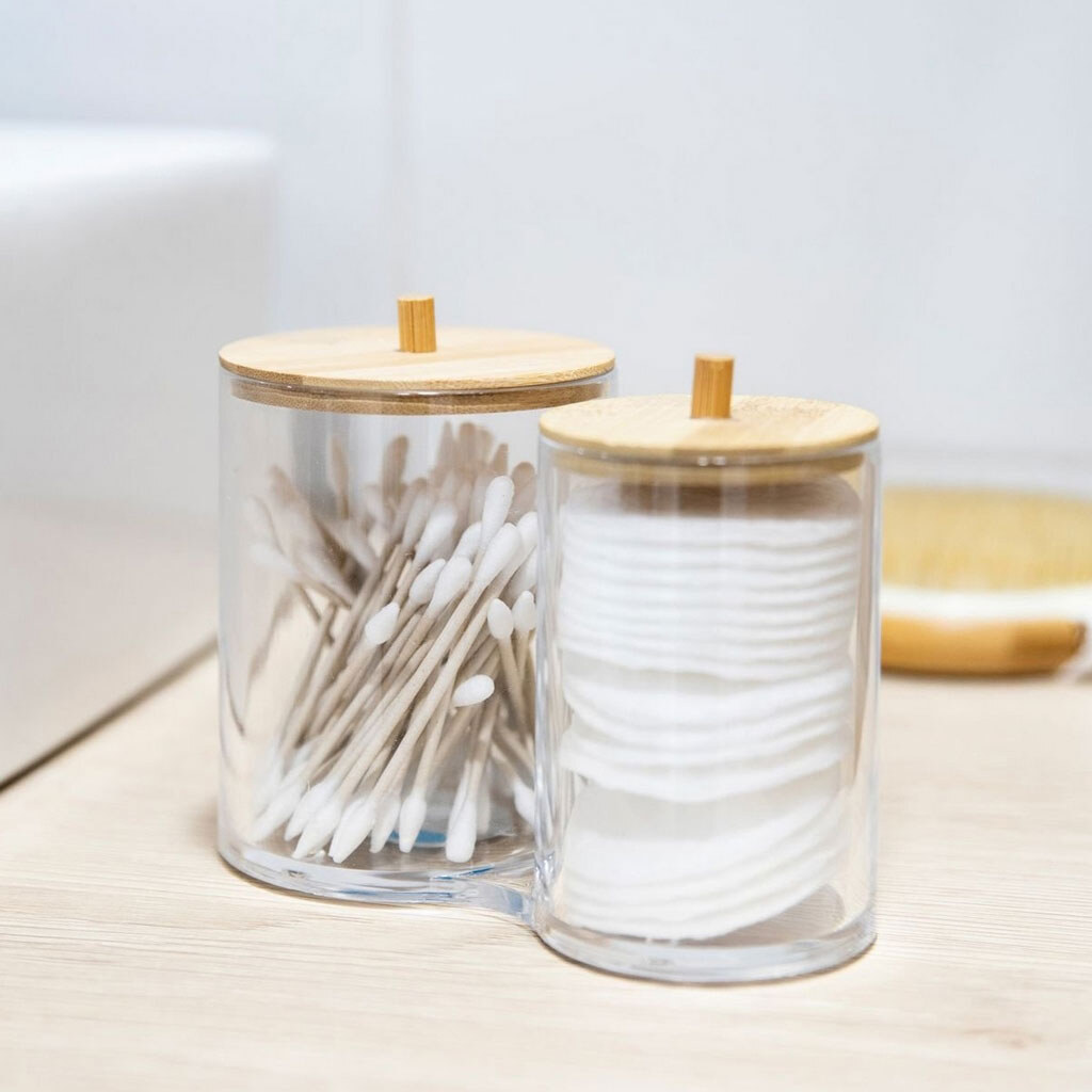 Органайзер для ватно-гігієнічних витрат подвійний з дерев'яною кришкою - № 3 Органайзер для ватно-гігієнічних витрат подвійний з дерев'яною кришкою - № 3