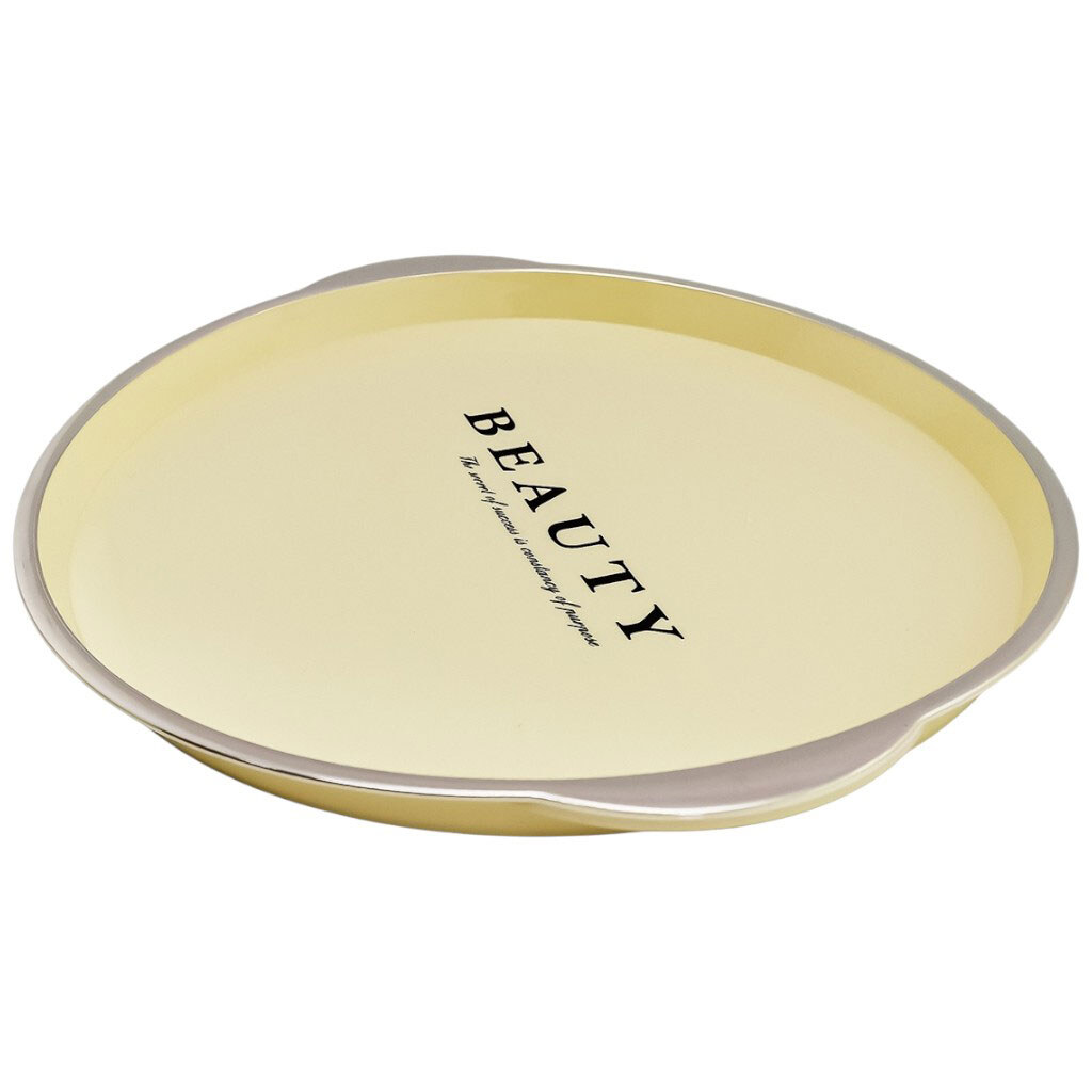 Поднос пластиковый круглый с ручкой золотистая окантовка малый - № 2 Поднос пластиковый круглый с ручкой золотистая окантовка малый - № 2