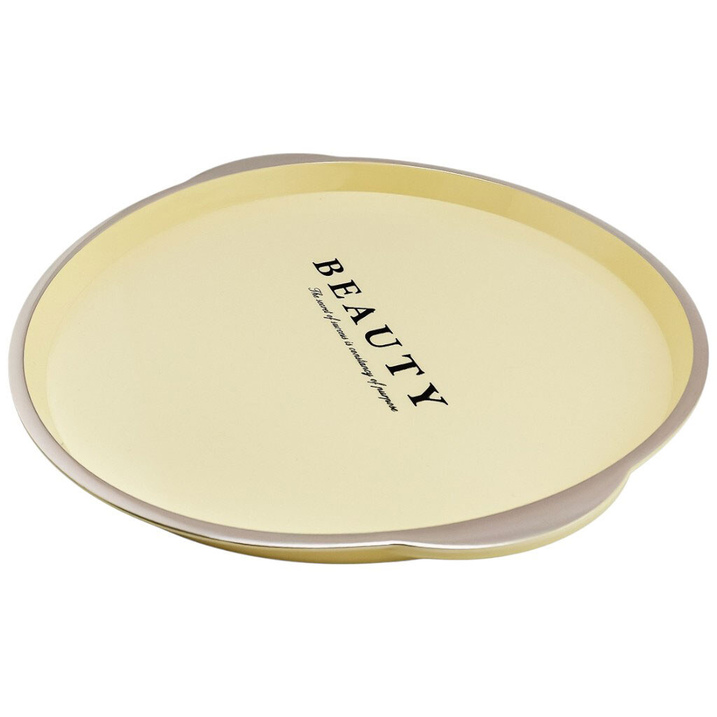 Поднос пластиковый круглый с ручкой золотистая окантовка средний - № 1 Поднос пластиковый круглый с ручкой золотистая окантовка средний - № 1