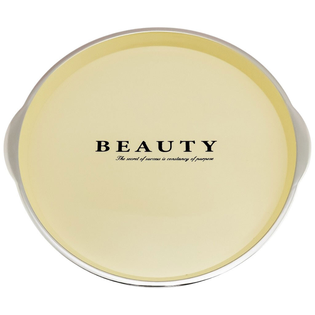 Поднос пластиковый круглый с ручкой золотистая окантовка средний - № 2 Поднос пластиковый круглый с ручкой золотистая окантовка средний - № 2