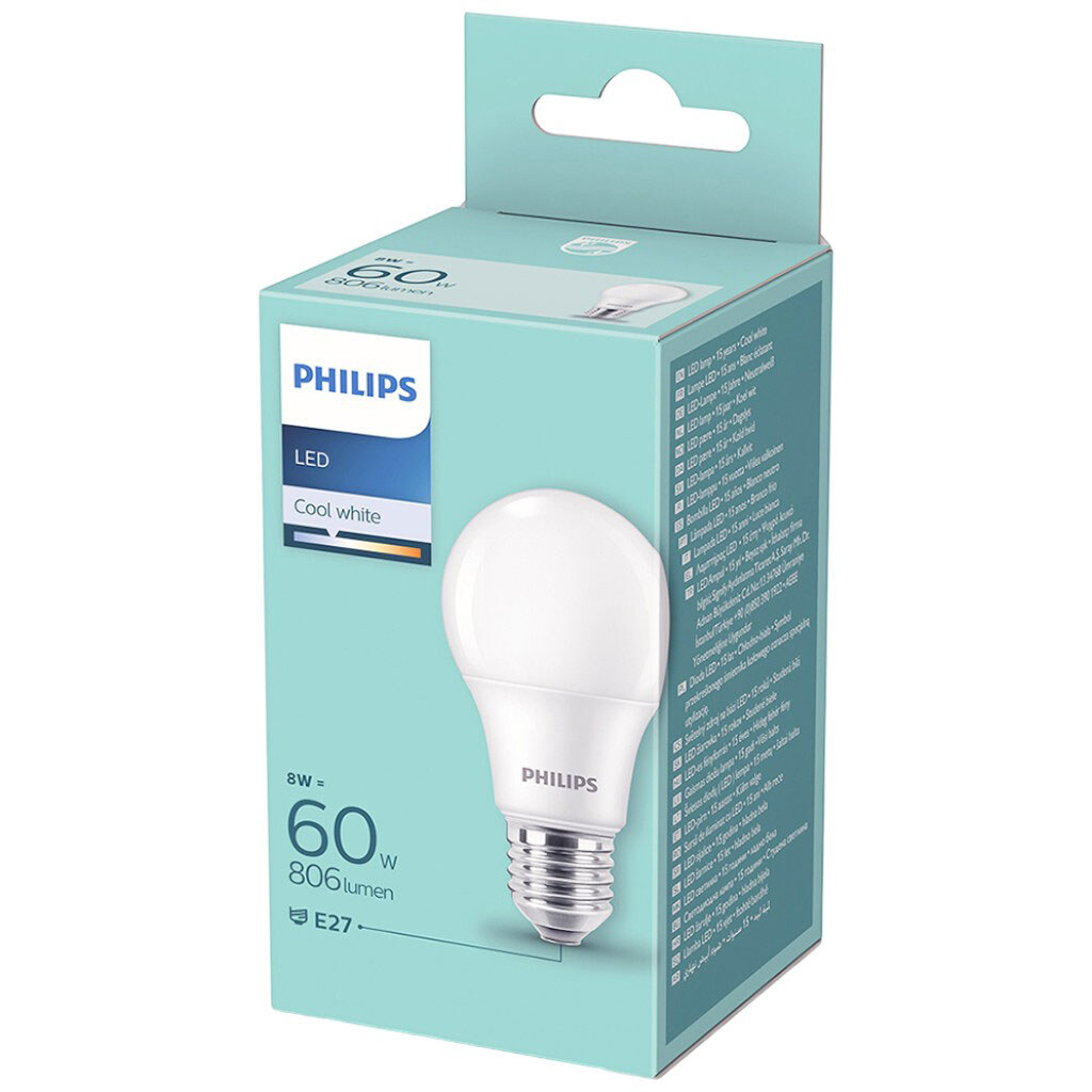 Лампа LED Philips А60 8Вт=60Вт Е27 4000 К Cool White 220 В - № 2 Лампа LED Philips А60 8Вт=60Вт Е27 4000 К Cool White 220 В - № 2