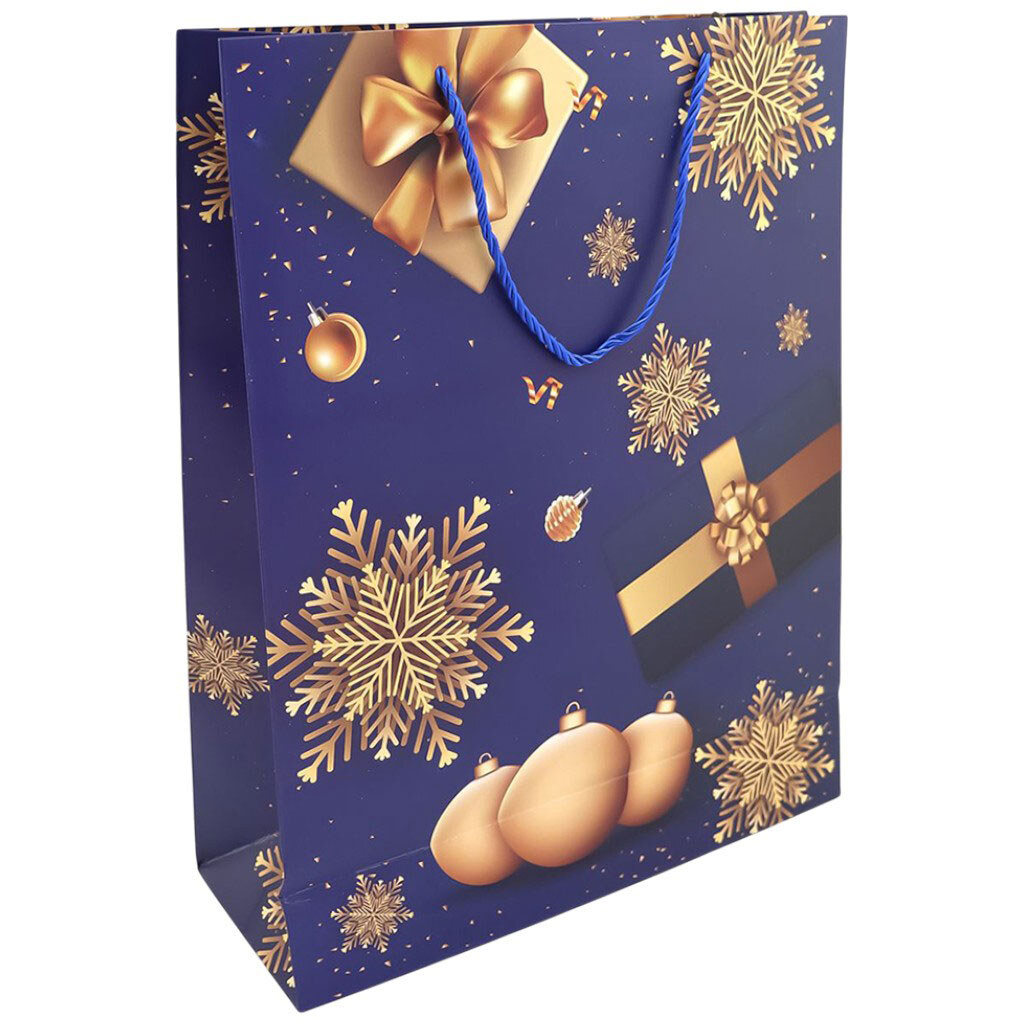Пакет подарочный бумажный "Рождественский", микс, синий, 31х40х12 см - № 2 Пакет подарочный бумажный "Рождественский", микс, синий, 31х40х12 см - № 2