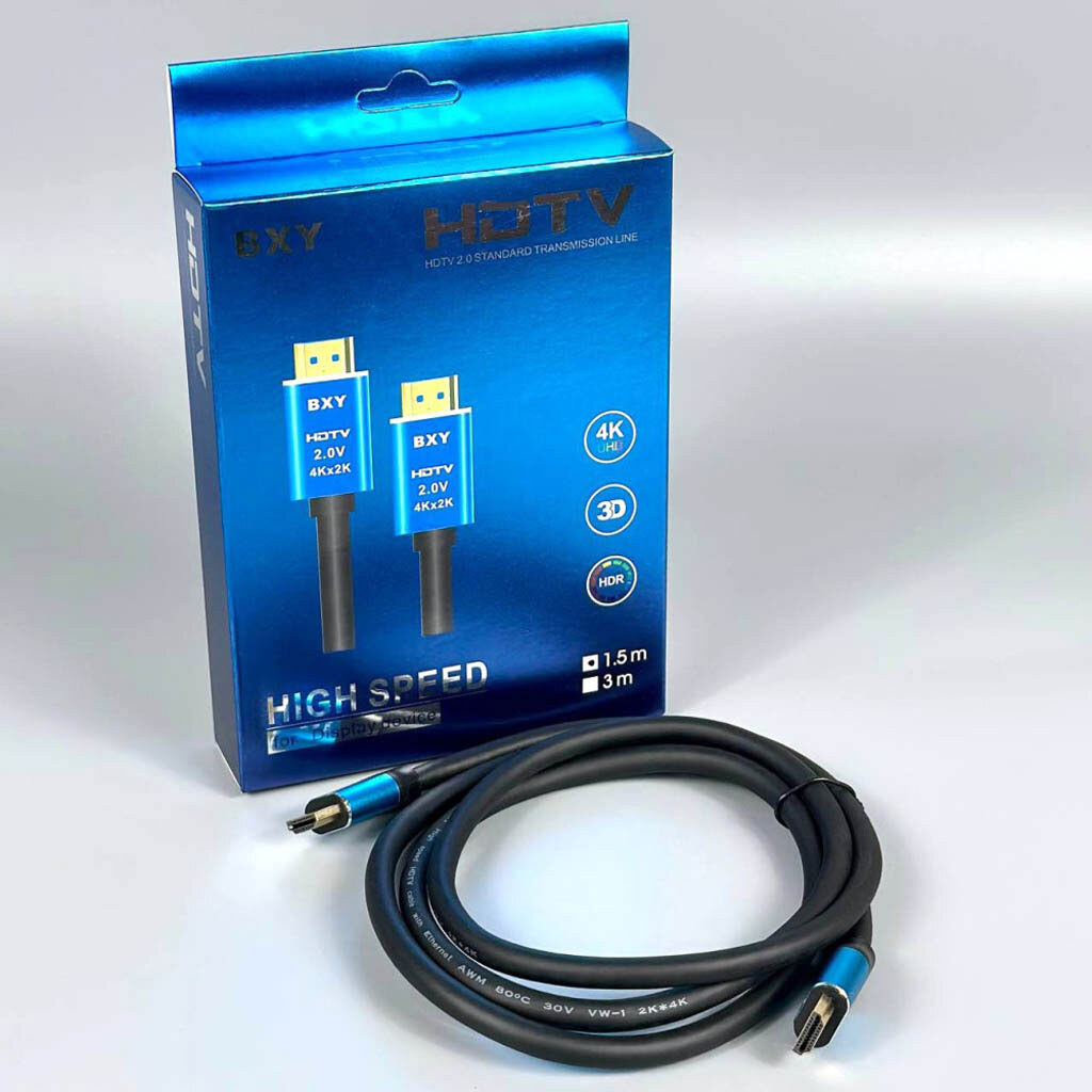 Кабель BXY HDMI - HDMI 2.0V, 1.5 м., Синій - № 4 Кабель BXY HDMI - HDMI 2.0V, 1.5 м., Синій - № 4