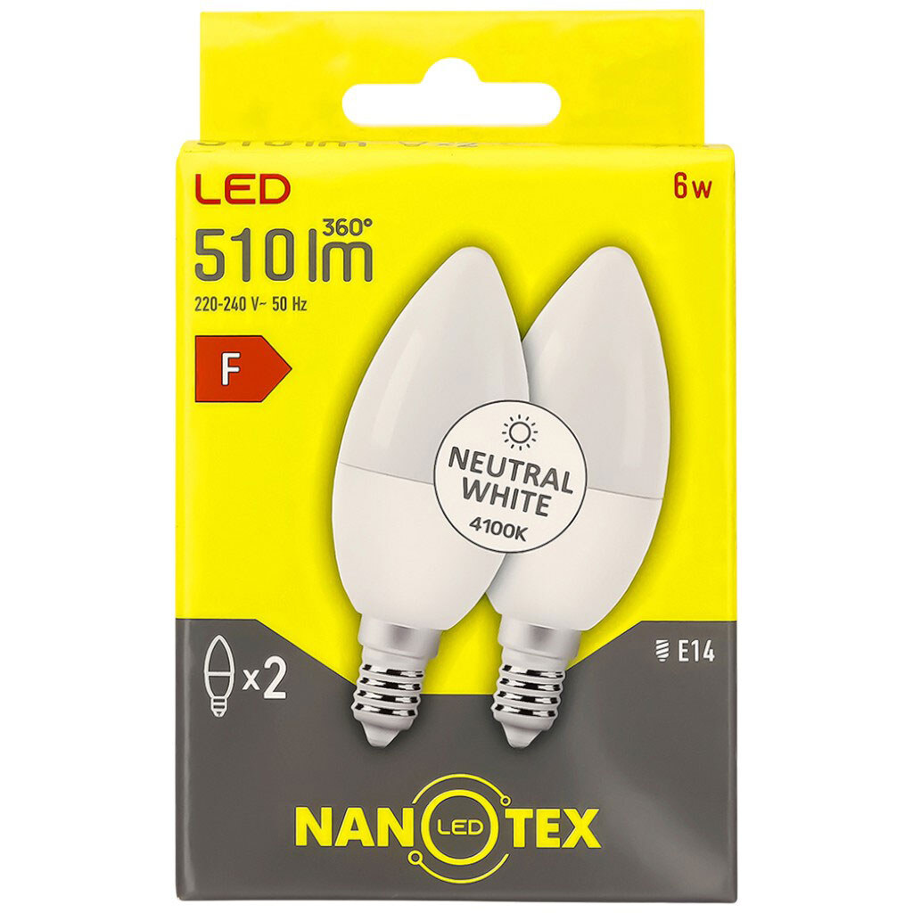 Набір ламп LED NANOTEX C37 6 Вт E14 4100 K 220 В, 2 шт/уп - № 2 Набір ламп LED NANOTEX C37 6 Вт E14 4100 K 220 В, 2 шт/уп - № 2