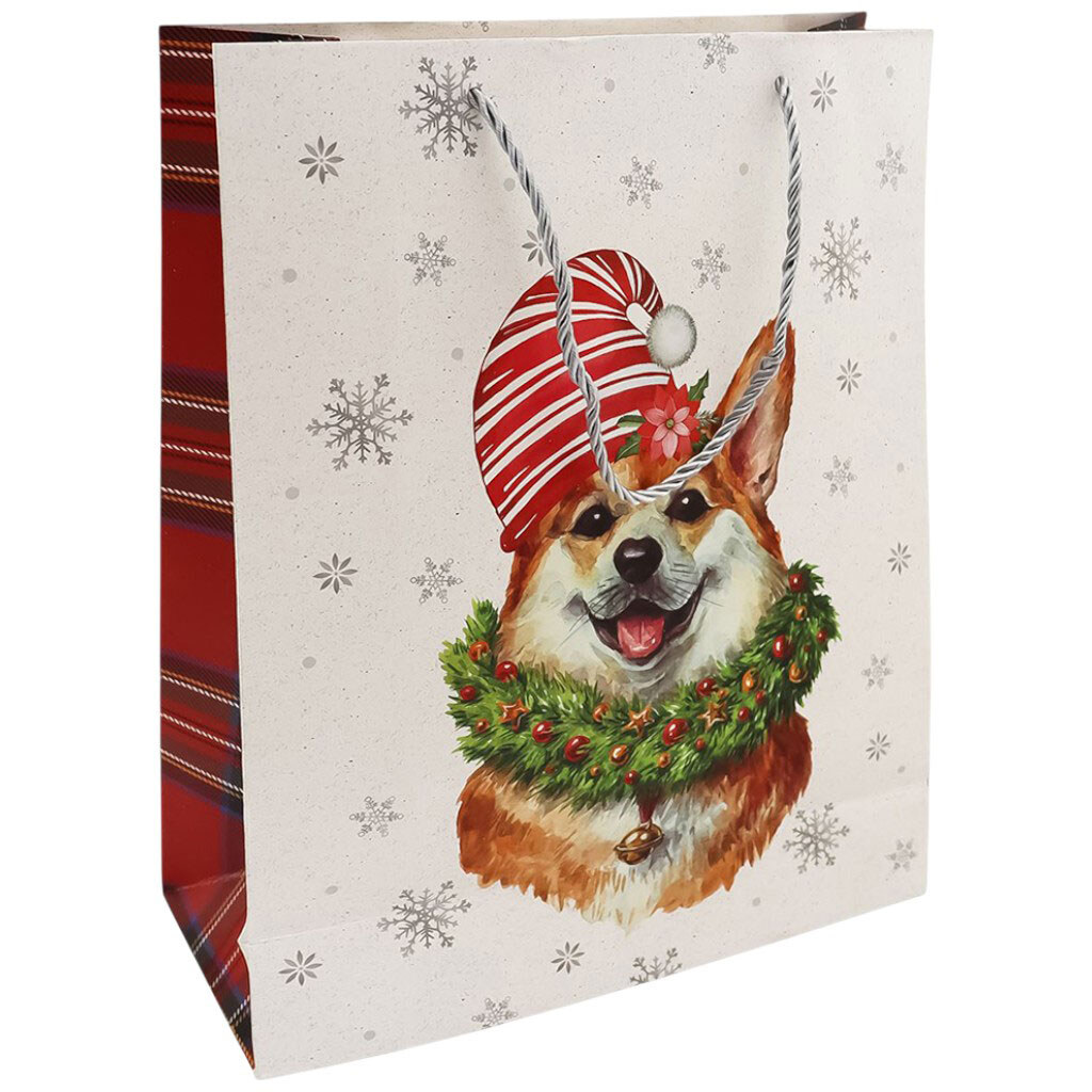 Пакет подарочный бумажный "Рождественские песики", 26х32х10 см - № 2 Пакет подарочный бумажный "Рождественские песики", 26х32х10 см - № 2