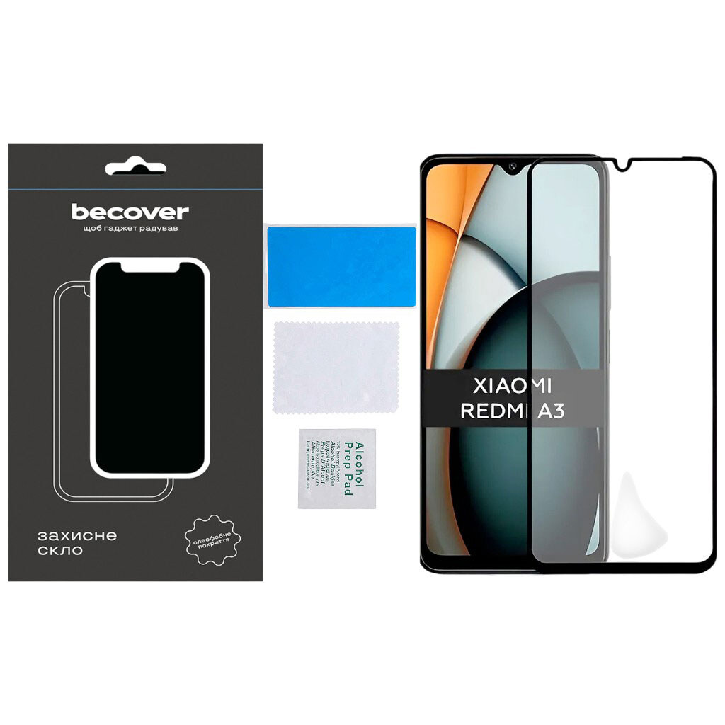 Защитное стекло Xiaomi Redmi A3, BeCover, Черный - № 3 Защитное стекло Xiaomi Redmi A3, BeCover, Черный - № 3