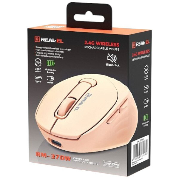 Миша REAL-EL RM-370W, Бежевий - № 6 Миша REAL-EL RM-370W, Бежевий - № 6