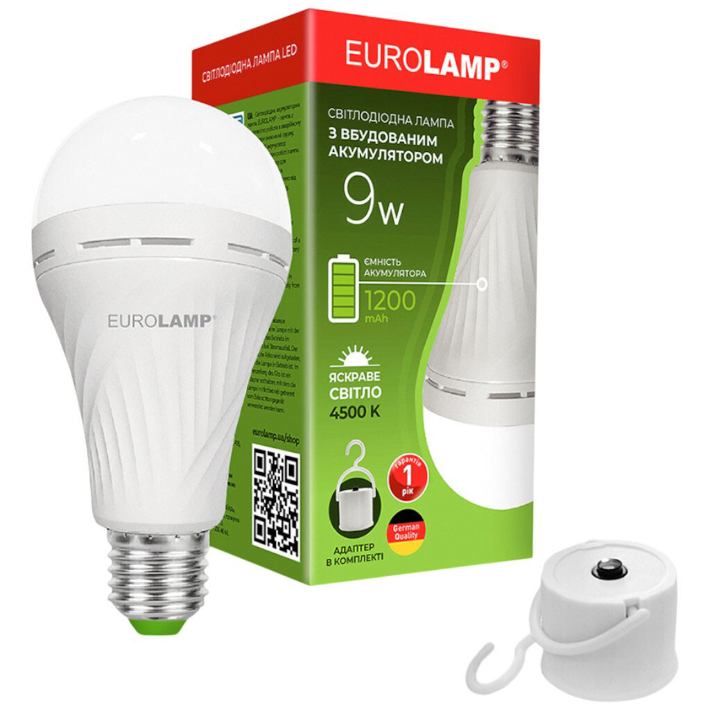 Лампа LED аккумуляторная EUROLAMP 9Вт E27 яркий свет 4500К - № 2 Лампа LED аккумуляторная EUROLAMP 9Вт E27 яркий свет 4500К - № 2