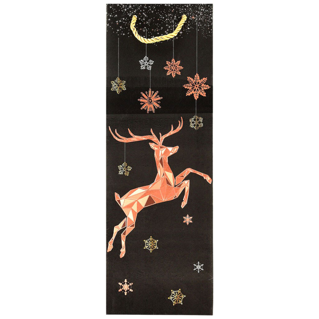 Пакет подарочный бумажный для бутылки "Рождественский" черный, 12х35х9 см. - № 1 Пакет подарочный бумажный для бутылки "Рождественский" черный, 12х35х9 см. - № 1