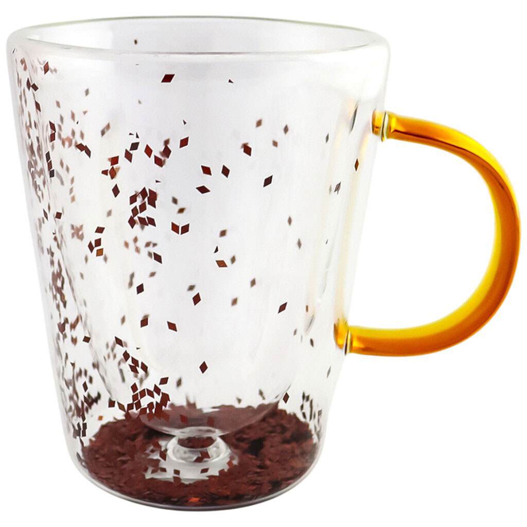 Чашка стеклянная с двойными стенками с блестками, 350 мл - № 2 Чашка стеклянная с двойными стенками с блестками, 350 мл - № 2