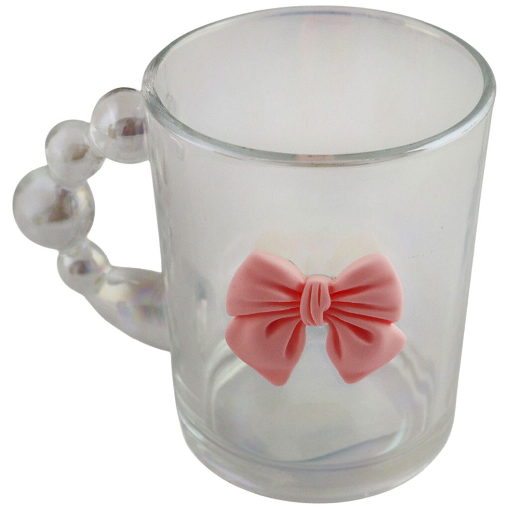 Чашка скляна з фігурною ручкою та декором Бантик, 340 мл - № 2 Чашка скляна з фігурною ручкою та декором Бантик, 340 мл - № 2
