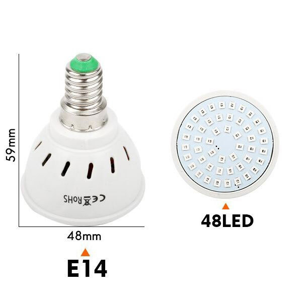 Светодиодная фитолампа 220V-E14-48LEDS-FitoLamp - № 1 Светодиодная фитолампа 220V-E14-48LEDS-FitoLamp - № 1