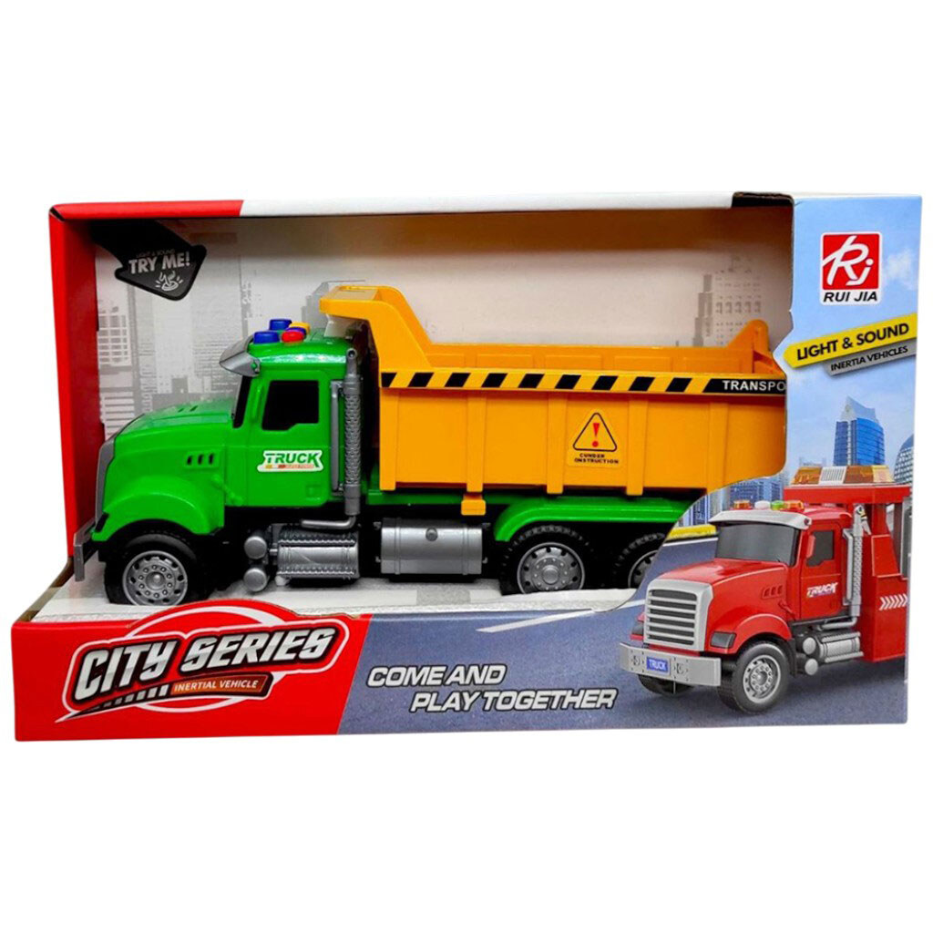 Машина самоскид, інерційна, озвучена, зі світлом, в коробці, 29, 5x11x17, 5 см, Rui Jia - № 1 Машина самоскид, інерційна, озвучена, зі світлом, в коробці, 29, 5x11x17, 5 см, Rui Jia - № 1