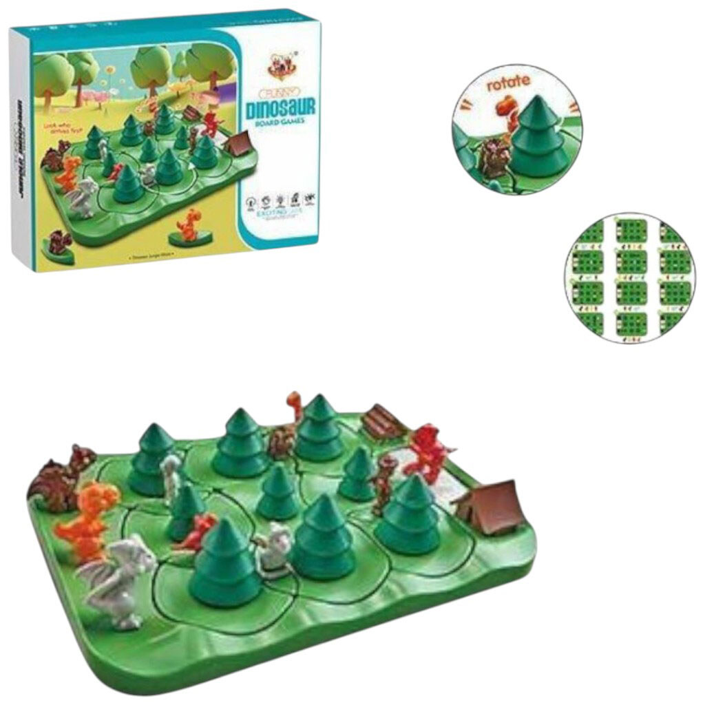 Настільна логічна гра "Динозавричні перегони", фігурки динозаврів, ялинковий ліс, елементи, що обертаються, в коробці, Mic - № 1 Настільна логічна гра "Динозавричні перегони", фігурки динозаврів, ялинковий ліс, елементи, що обертаються, в коробці, Mic - № 1