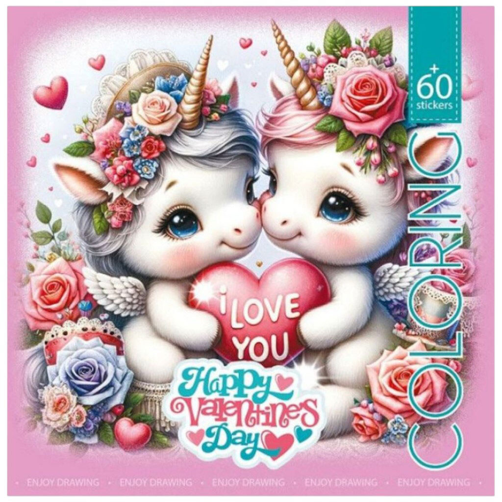 Раскраска с наклейками "HAPPY VALENTINES DAY", 200х200мм, Art Studio Of Happiness - № 1 Раскраска с наклейками "HAPPY VALENTINES DAY", 200х200мм, Art Studio Of Happiness - № 1