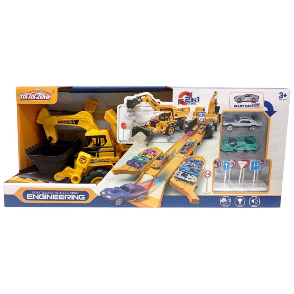 Трек 2 металлопластиковые машинки, спецтехника, подвижный ковш, звуки, мелодия, подсветка, в коробке, Mic - № 1 Трек 2 металлопластиковые машинки, спецтехника, подвижный ковш, звуки, мелодия, подсветка, в коробке, Mic - № 1