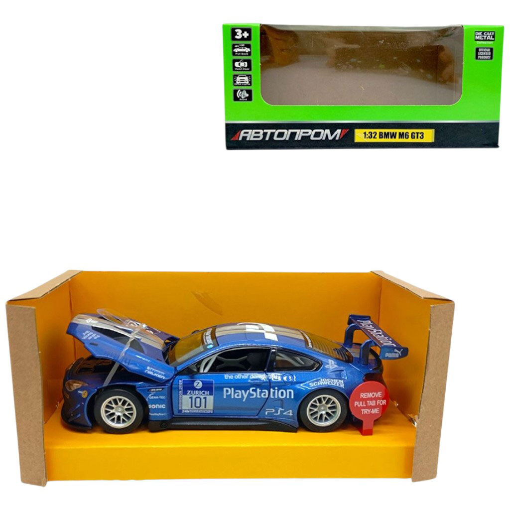 Машина металева 1:32 "BMW M6 GT3", батар., світло, звук, відкр. двері, Автопром - № 1 Машина металева 1:32 "BMW M6 GT3", батар., світло, звук, відкр. двері, Автопром - № 1