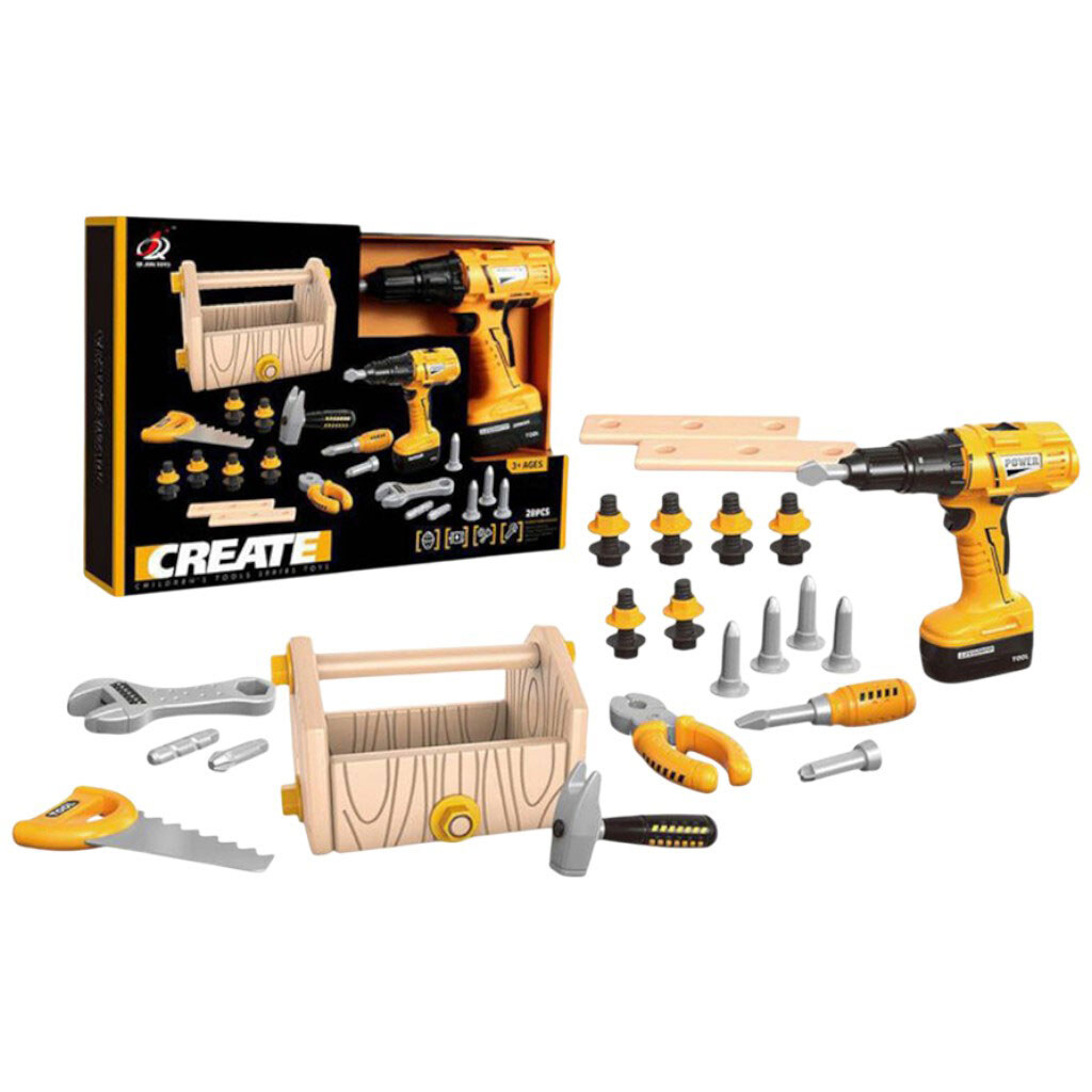 Набір інструментів: 30 елементів, шуруповерти на батарейках, ящик для інструментів, бруски для тренування, в коробці, Qi Jun Toys - № 2 Набір інструментів: 30 елементів, шуруповерти на батарейках, ящик для інструментів, бруски для тренування, в коробці, Qi Jun Toys - № 2