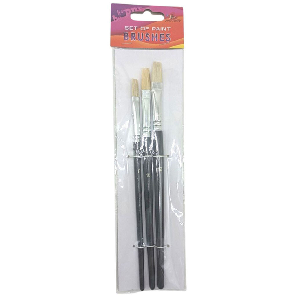 Набор кистей для рисования, щетина, размер 8, 10, 12 3шт.в пакете, плоская головка, деревянная ручка, Art Studio Of Happiness - № 1 Набор кистей для рисования, щетина, размер 8, 10, 12 3шт.в пакете, плоская головка, деревянная ручка, Art Studio Of Happiness - № 1