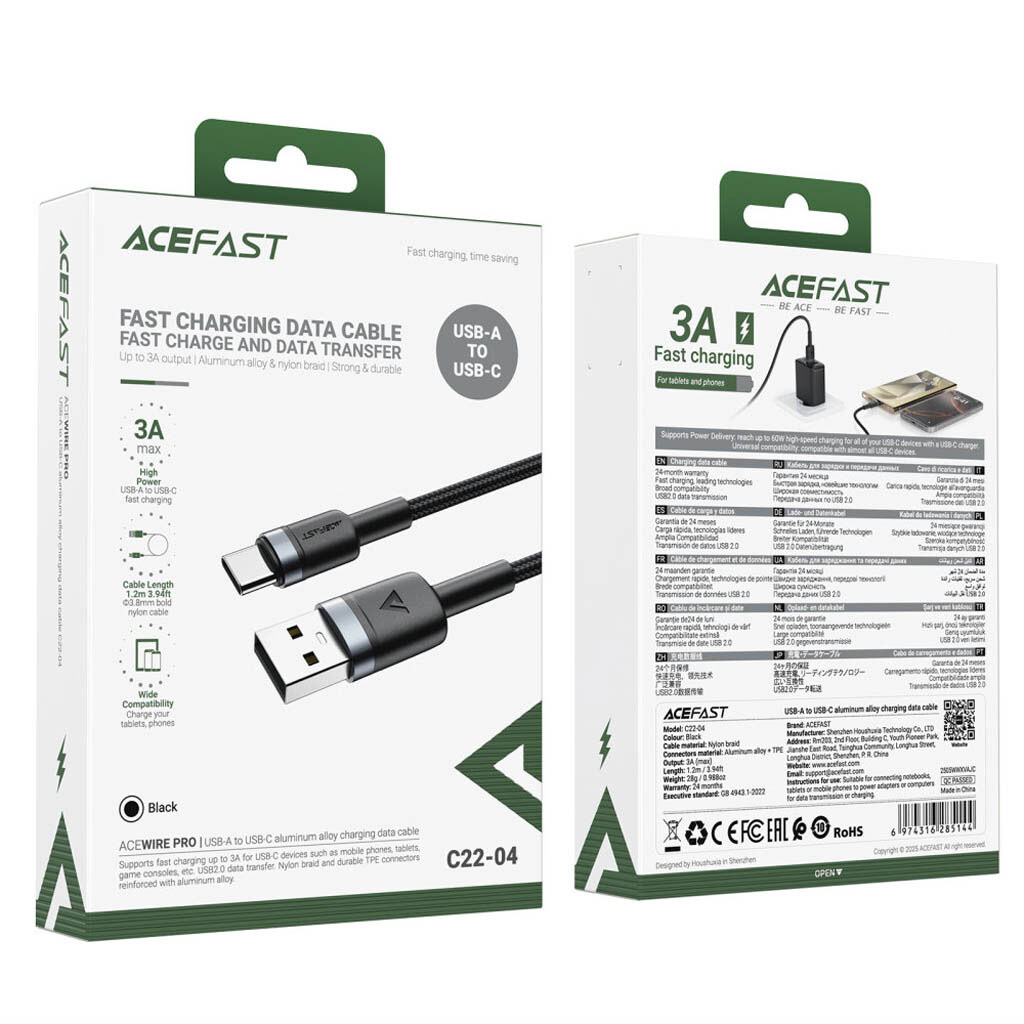 USB кабель AceFast C22-04, Type-C, 1.2 м., Черный - № 7 USB кабель AceFast C22-04, Type-C, 1.2 м., Черный - № 7