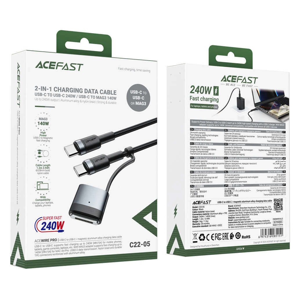 USB кабель AceFast C22-05, Type-C, MagSafe 3, 1.2 м., Чорний - № 8 USB кабель AceFast C22-05, Type-C, MagSafe 3, 1.2 м., Чорний - № 8